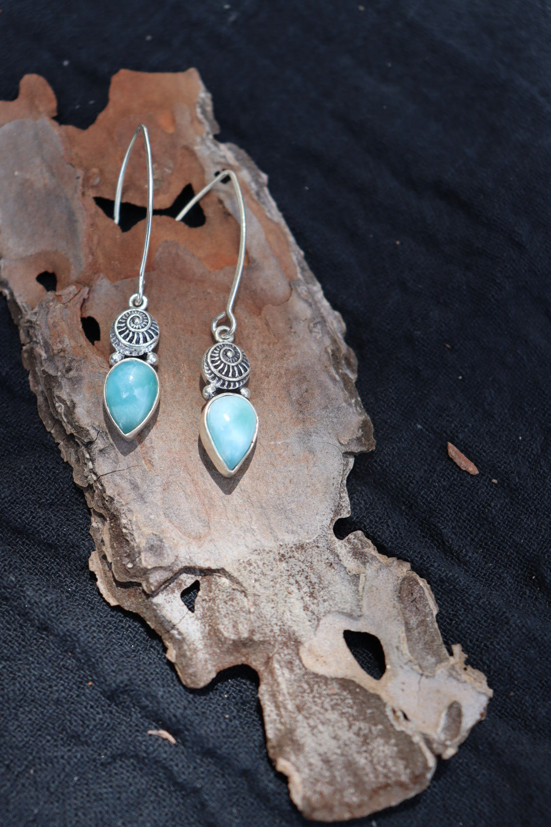 LARIMAR SPIRAL SILVER EARRING