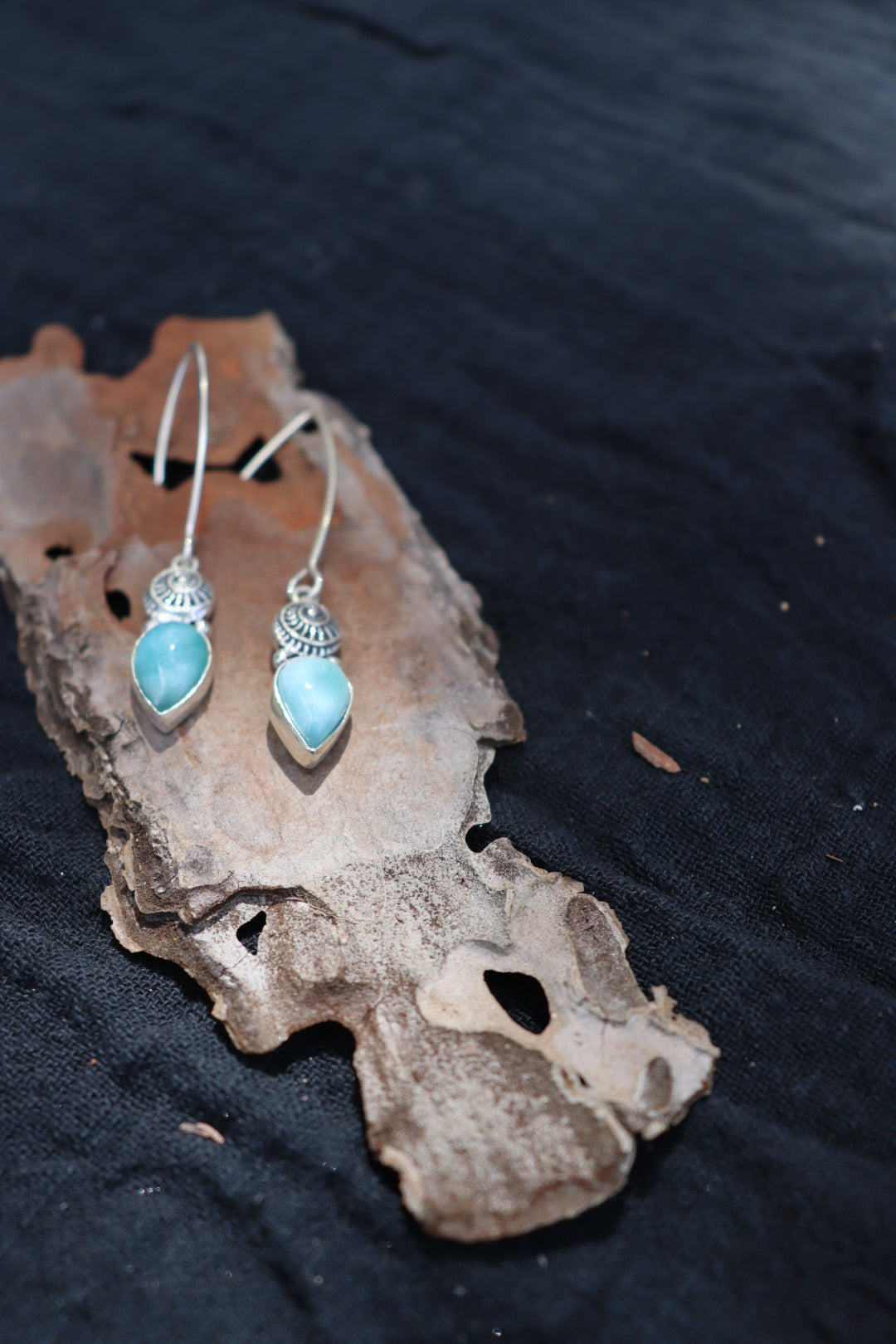 LARIMAR SPIRAL SILVER EARRING