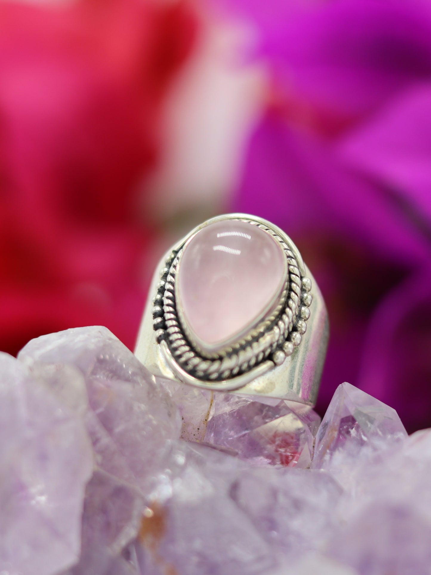 SILVER RING ROSE QUARTZ