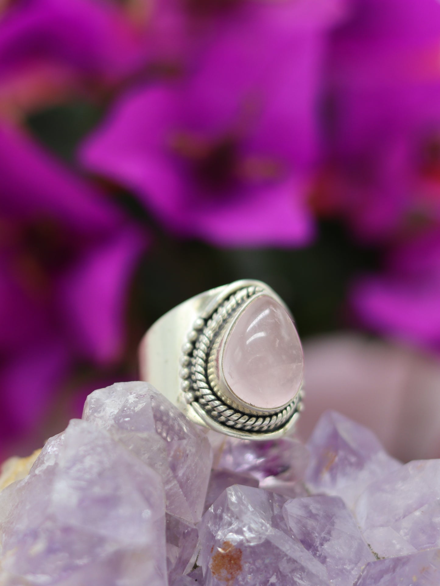 SILVER RING ROSE QUARTZ