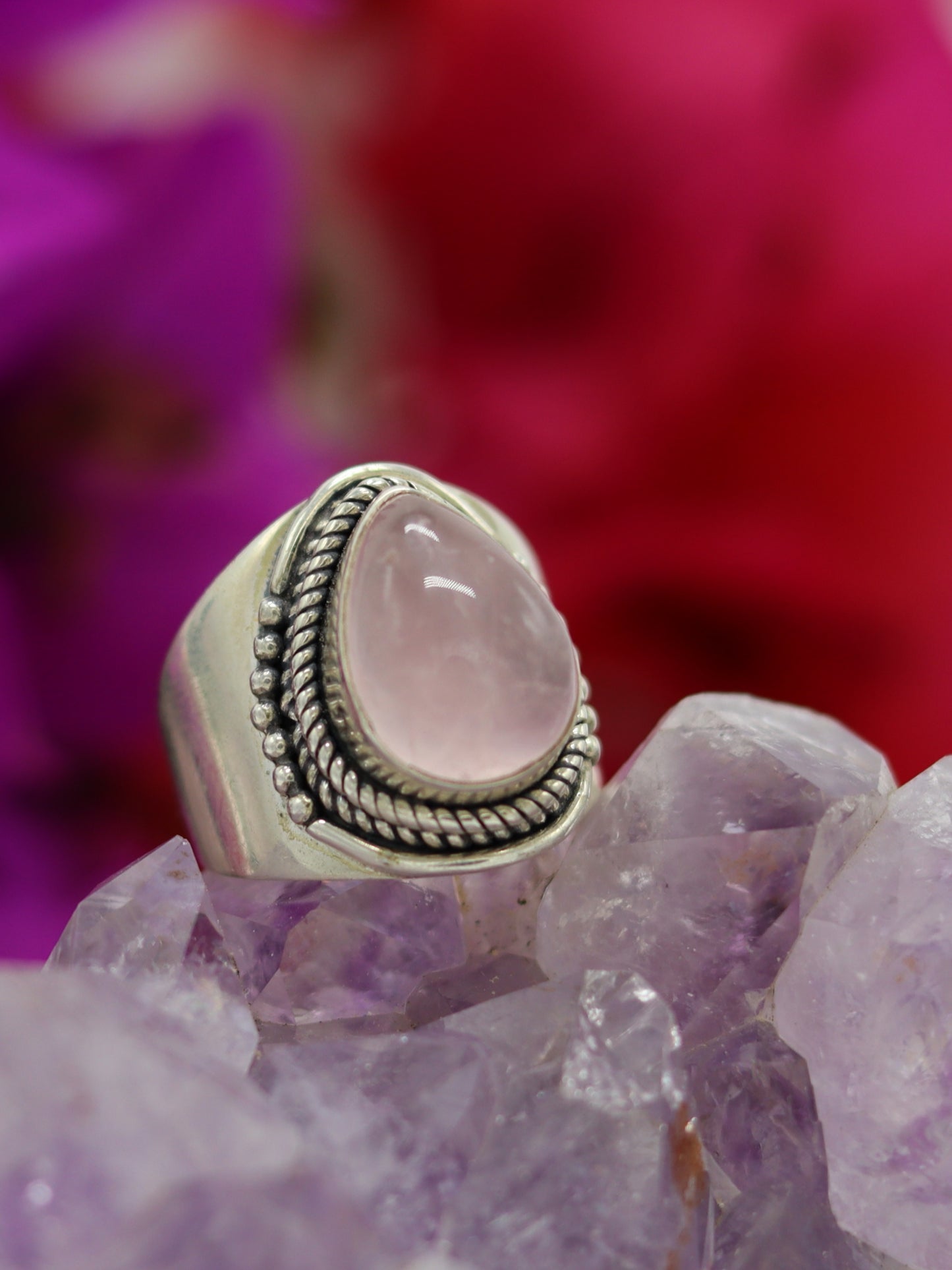 SILVER RING ROSE QUARTZ