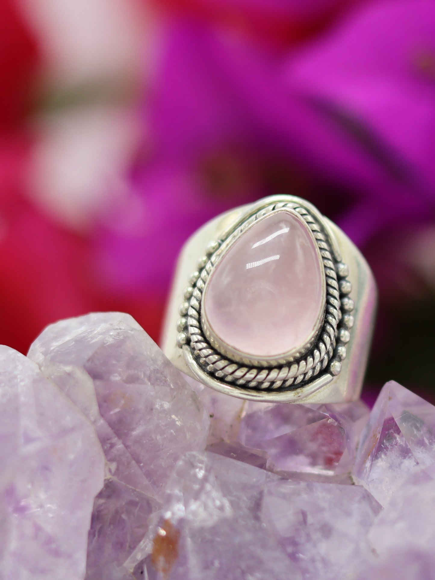 SILVER RING ROSE QUARTZ